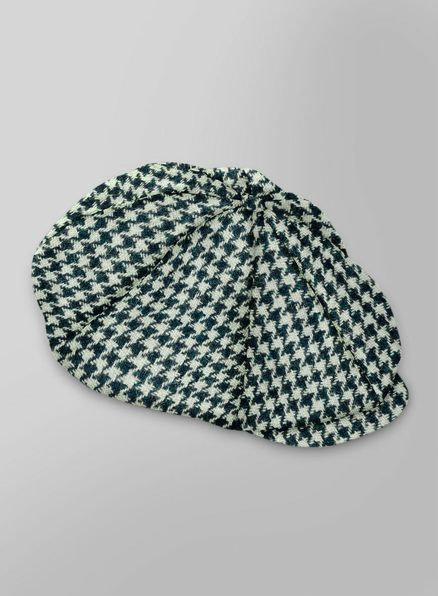 Harris Tweed Houndstooth Green Newsboy Cap - StudioSuits