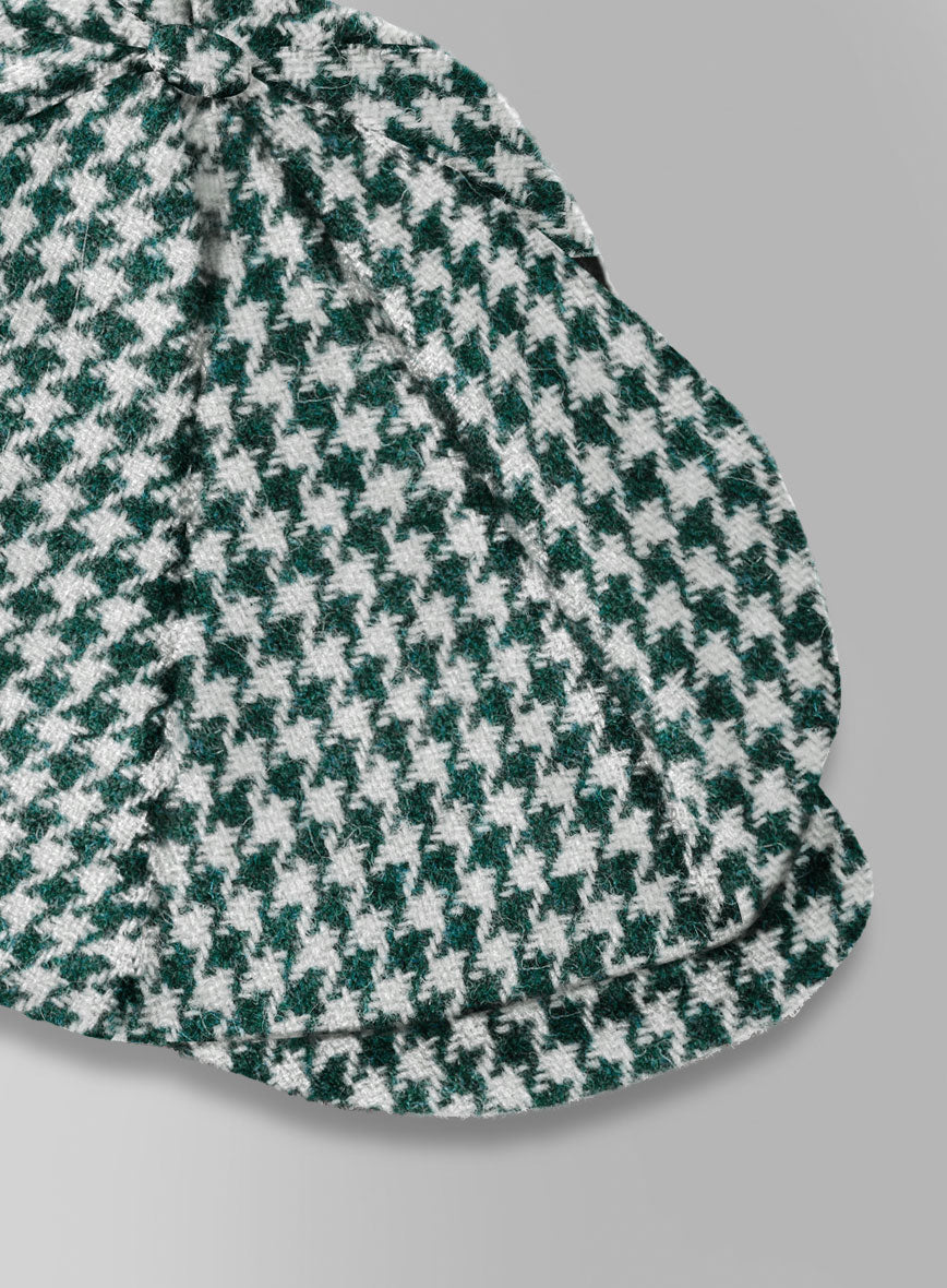 Harris Tweed Houndstooth Green Newsboy Cap - StudioSuits