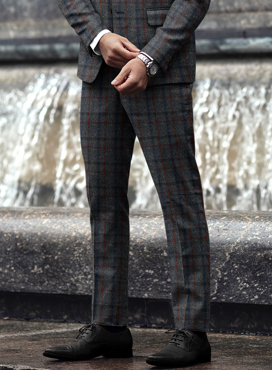 Harris Tweed Ice Blue Check Pants - StudioSuits