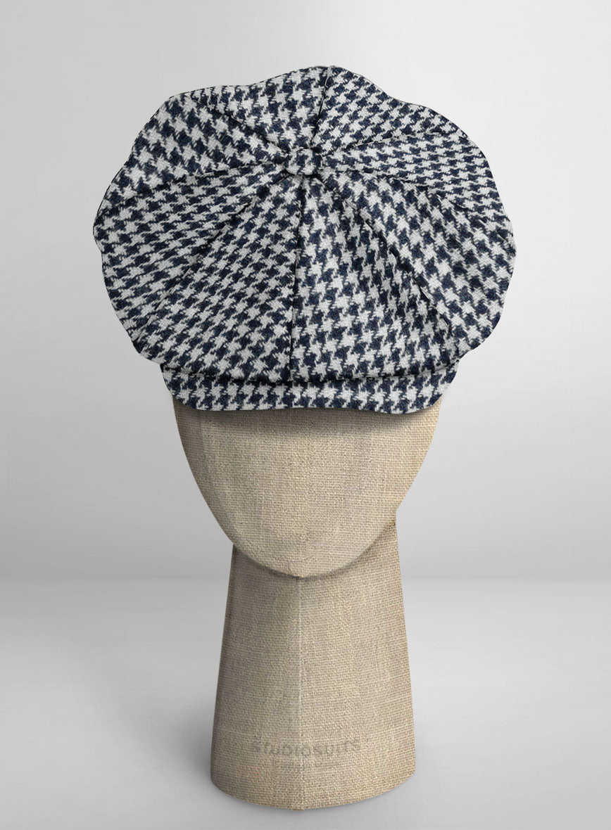 Harris Tweed Indi Blue Houndstooth Newsboy Cap - StudioSuits