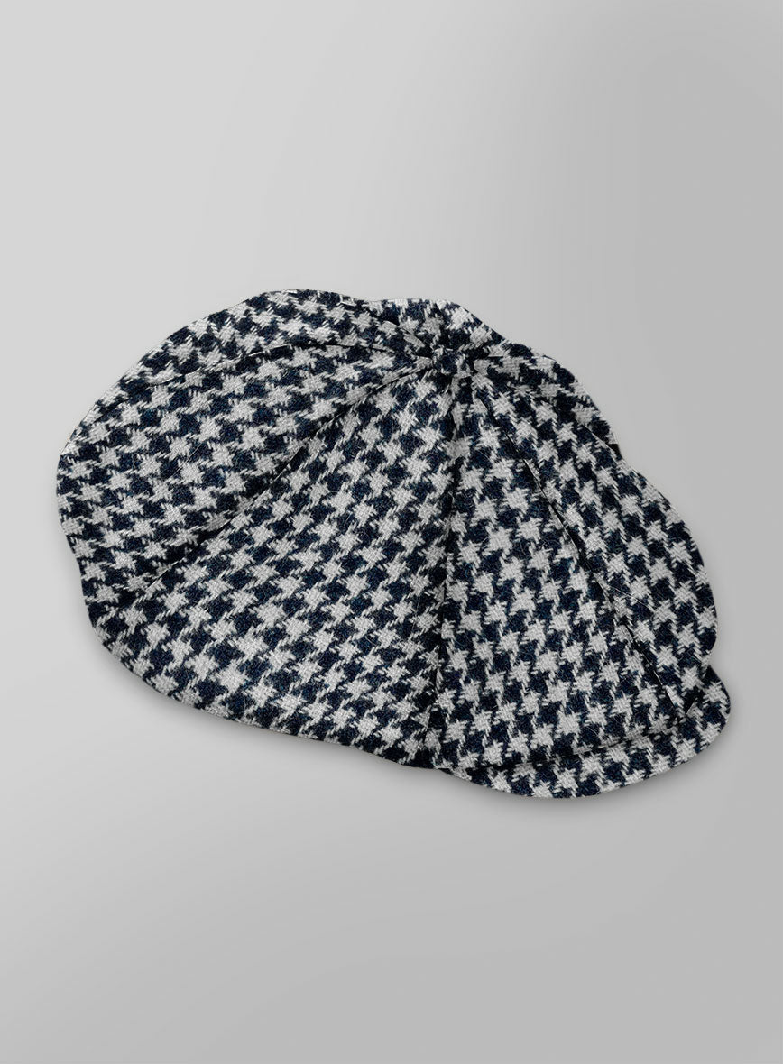 Harris Tweed Indi Blue Houndstooth Newsboy Cap - StudioSuits