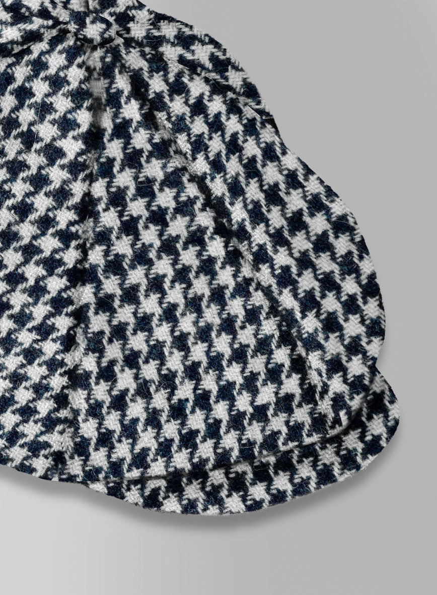 Harris Tweed Indi Blue Houndstooth Newsboy Cap - StudioSuits