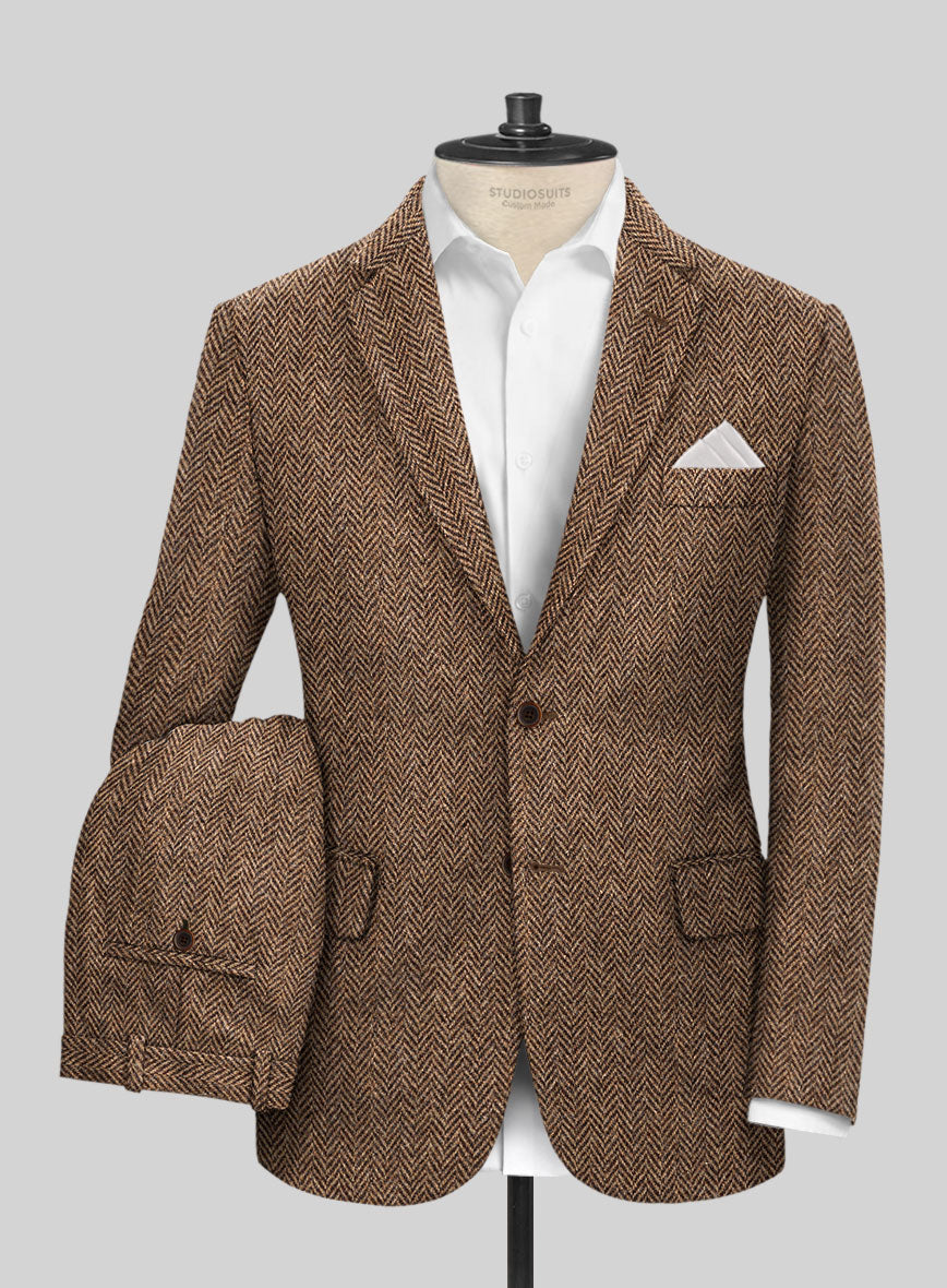 Harris Tweed Irish Brown Herringbone Suit - StudioSuits