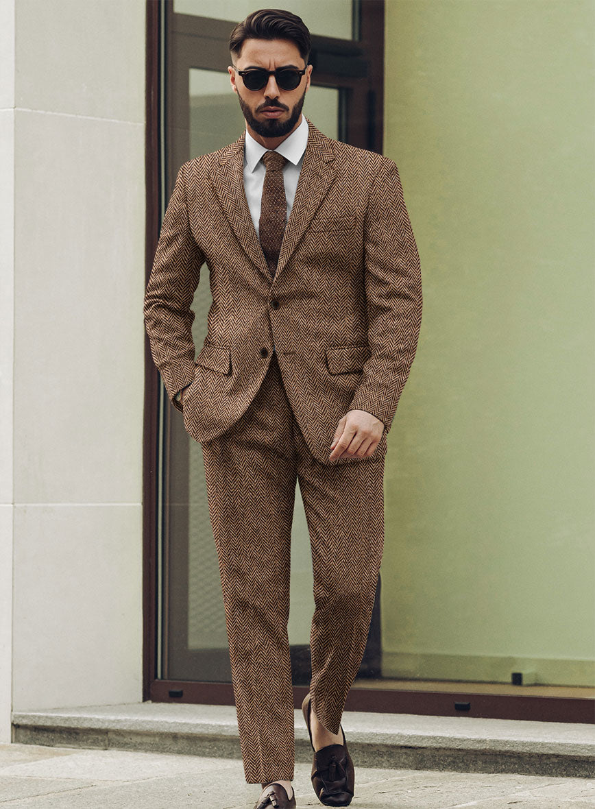 Harris Tweed Irish Brown Herringbone Suit - StudioSuits