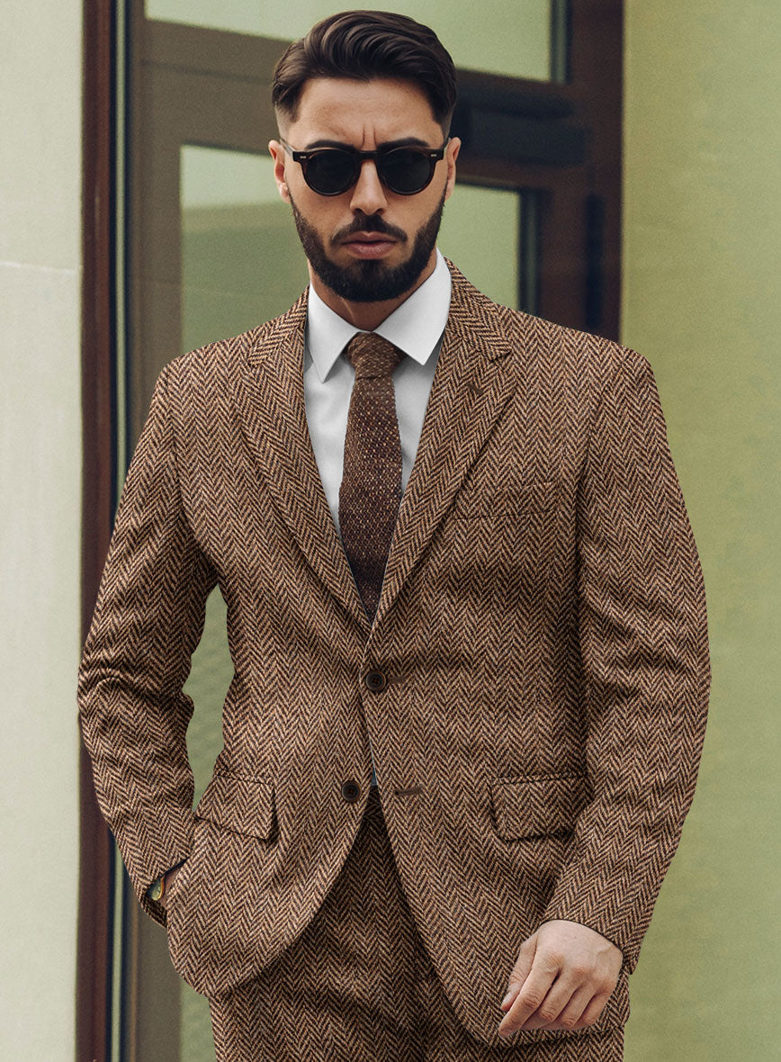 Harris Tweed Irish Brown Herringbone Suit - StudioSuits