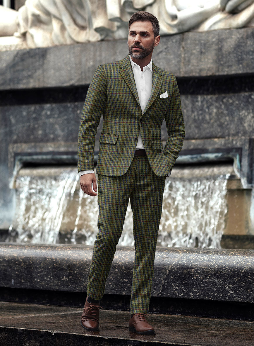 Harris Tweed Moss Green Houndstooth Suit - StudioSuits