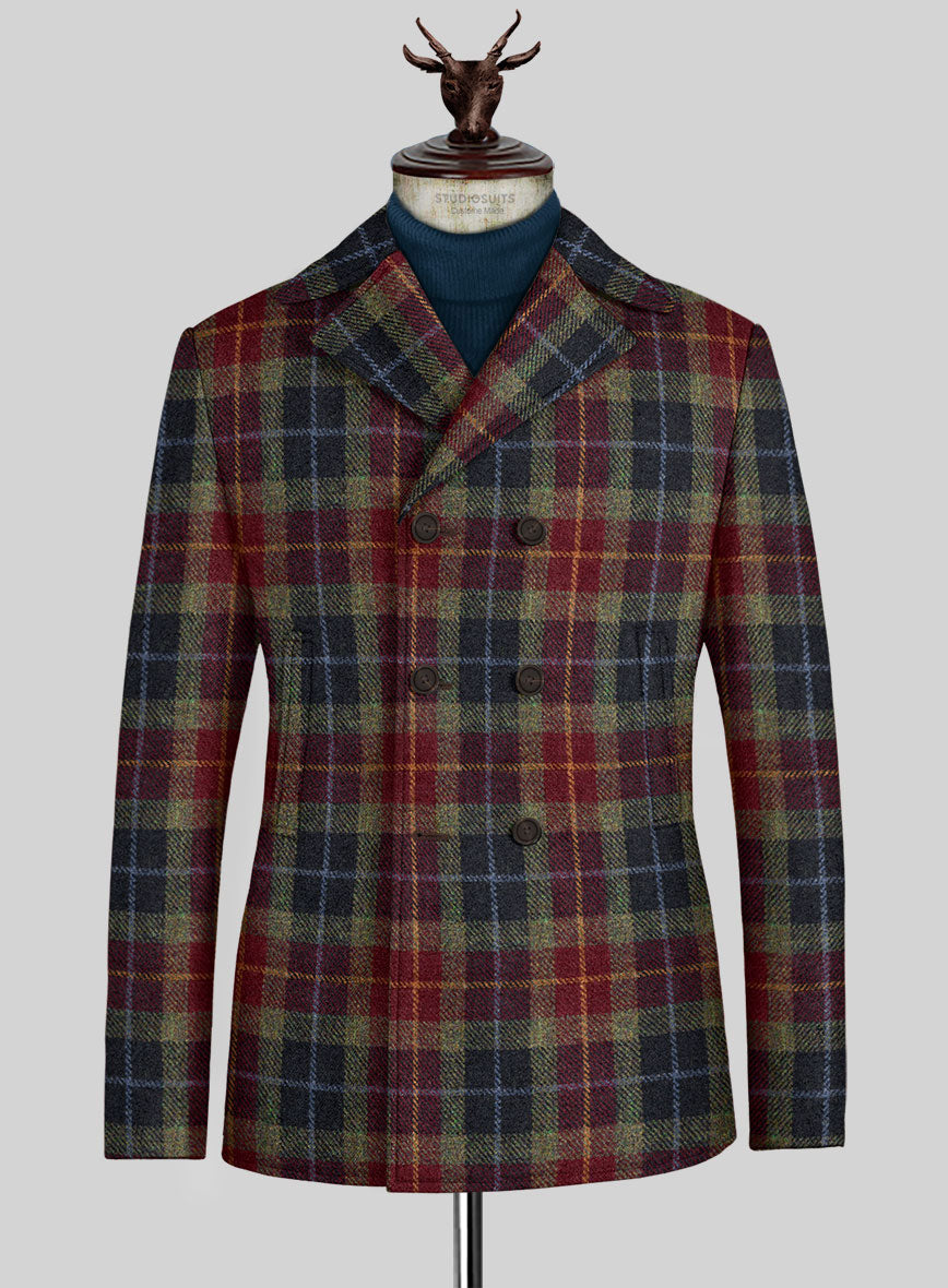 Harris Tweed Oscar Tartan Pea Coat - StudioSuits