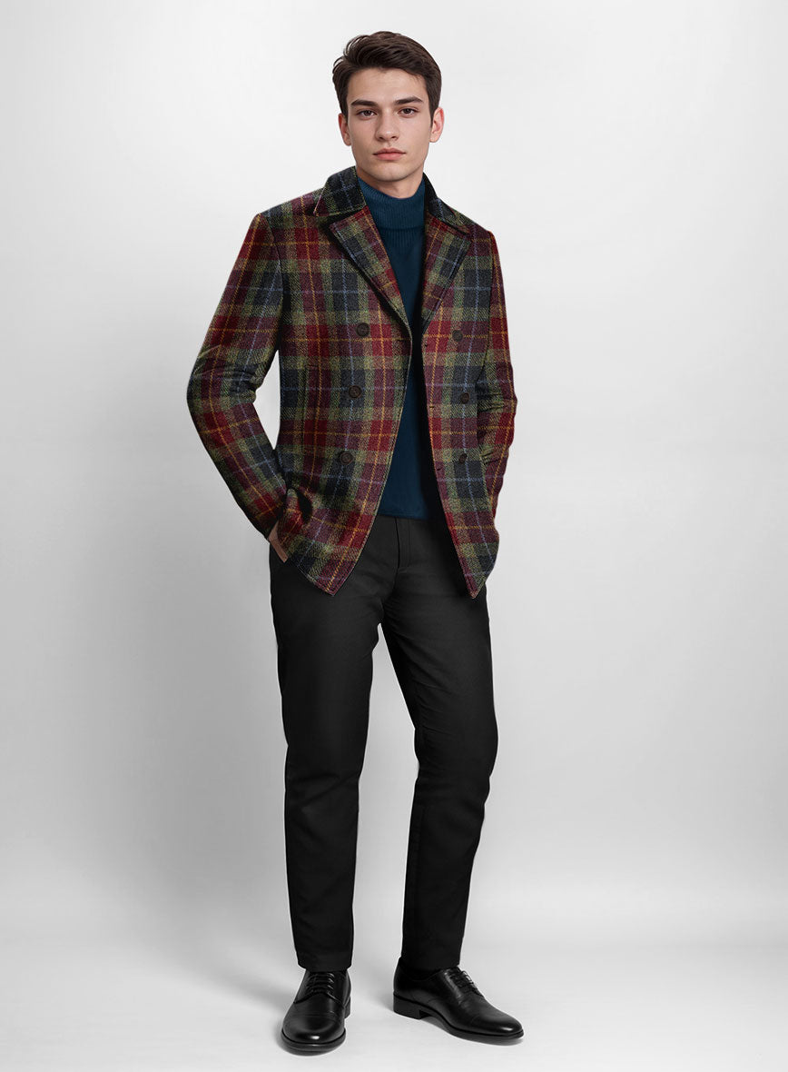 Harris Tweed Oscar Tartan Pea Coat - StudioSuits