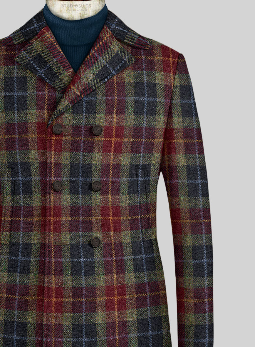 Harris Tweed Oscar Tartan Pea Coat - StudioSuits