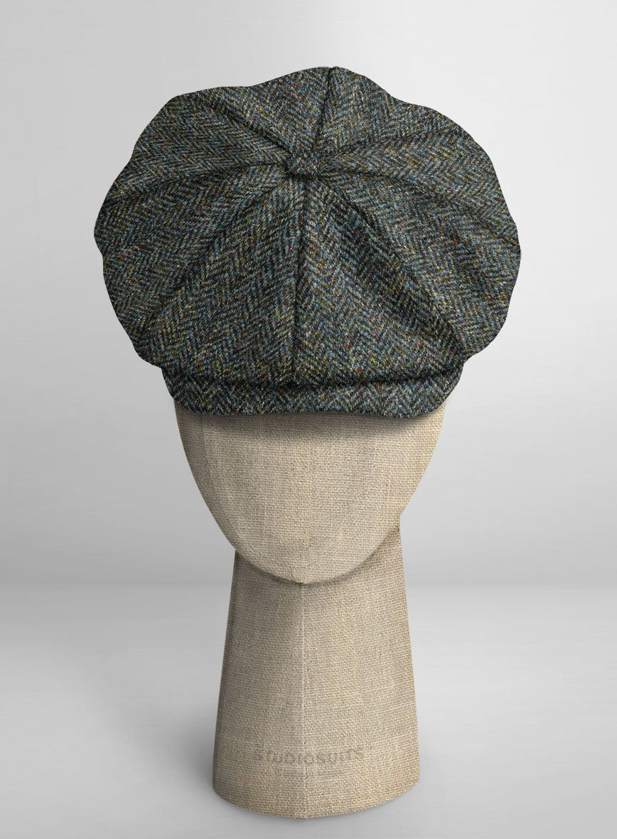 Harris Tweed Ridge Blue Herringbone Newsboy Cap - StudioSuits