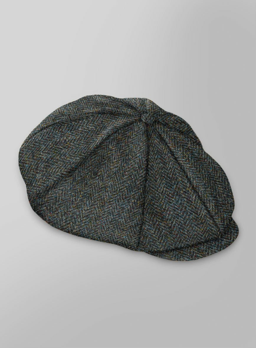 Harris Tweed Ridge Blue Herringbone Newsboy Cap - StudioSuits