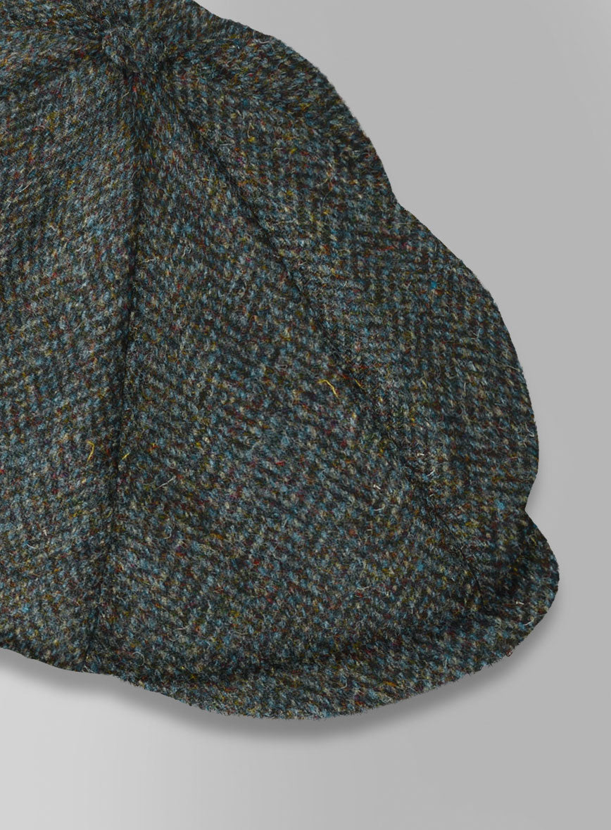 Harris Tweed Ridge Blue Herringbone Newsboy Cap - StudioSuits