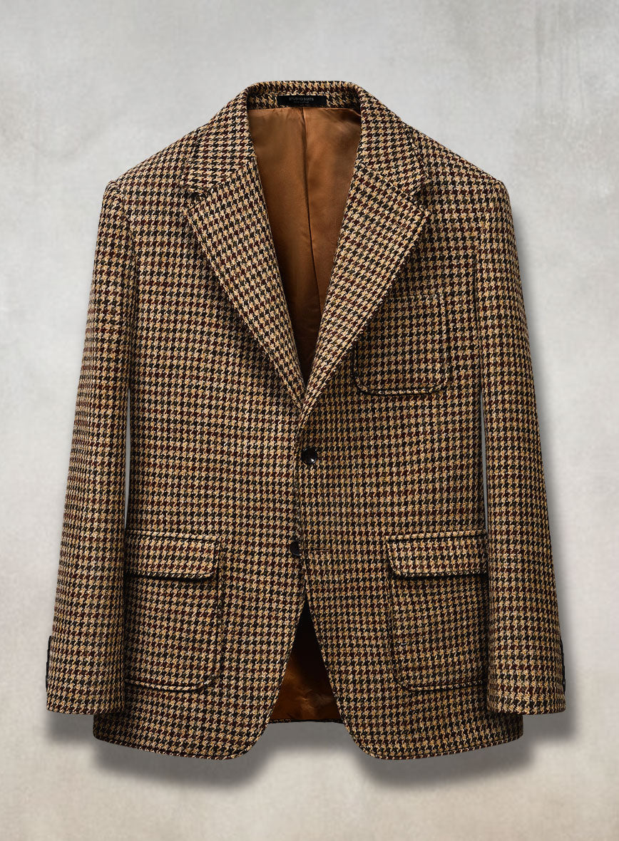 Harris Tweed Russet Houndstooth Patch Pocket Jacket - StudioSuits