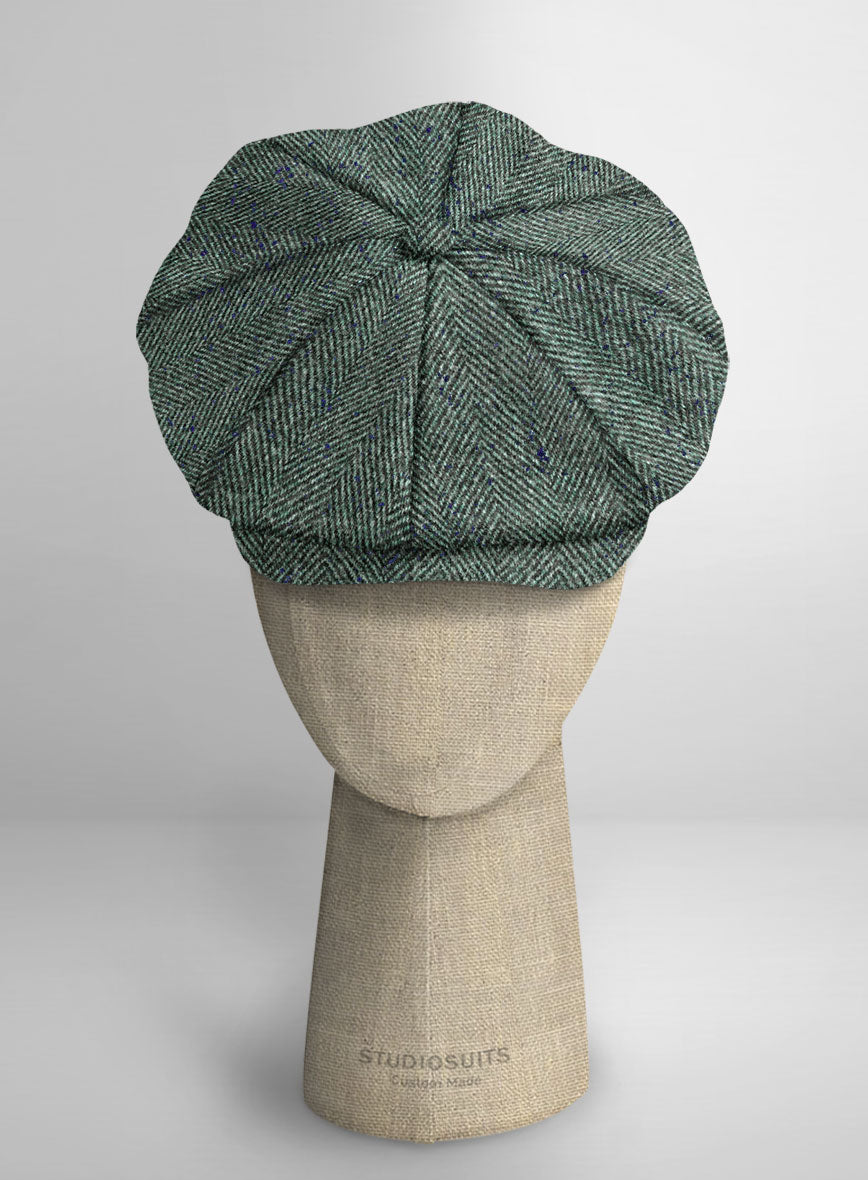 Harris Tweed Wide Herringbone Green Newsboy Cap - StudioSuits