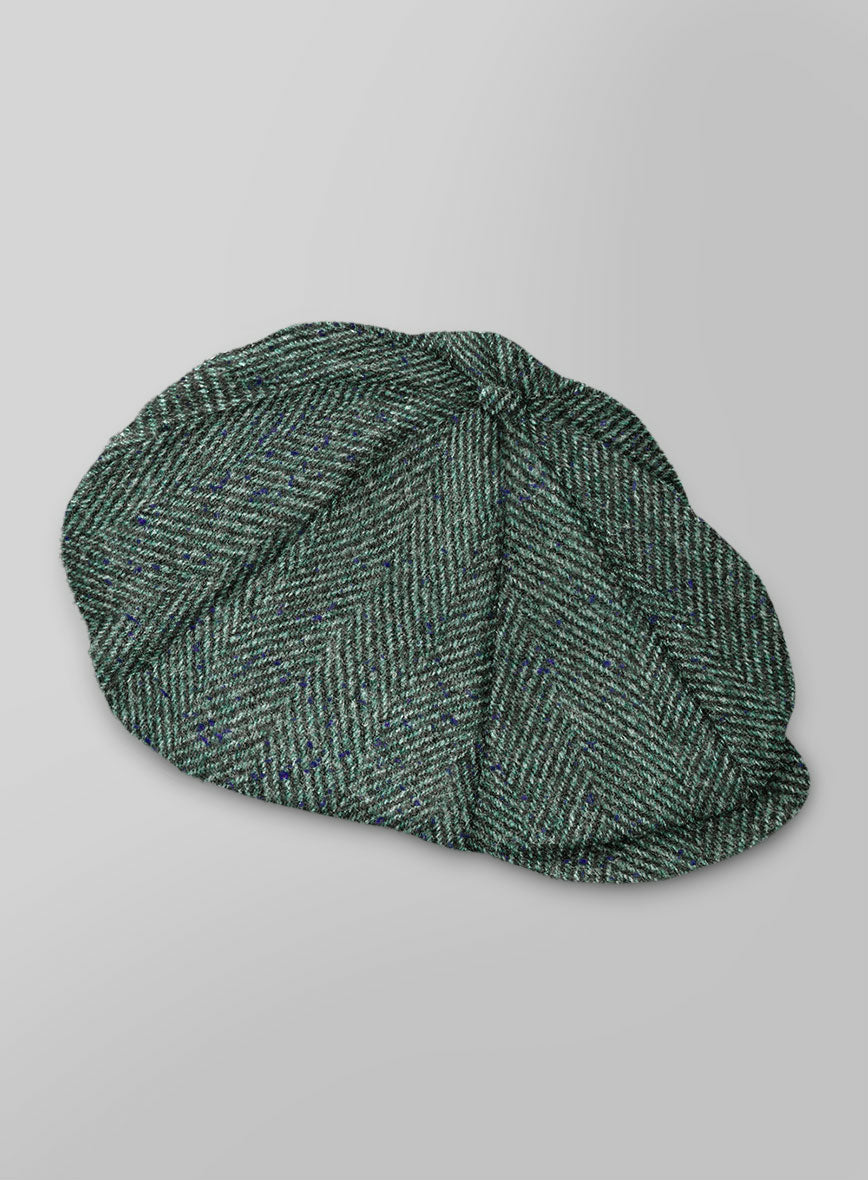 Harris Tweed Wide Herringbone Green Newsboy Cap - StudioSuits