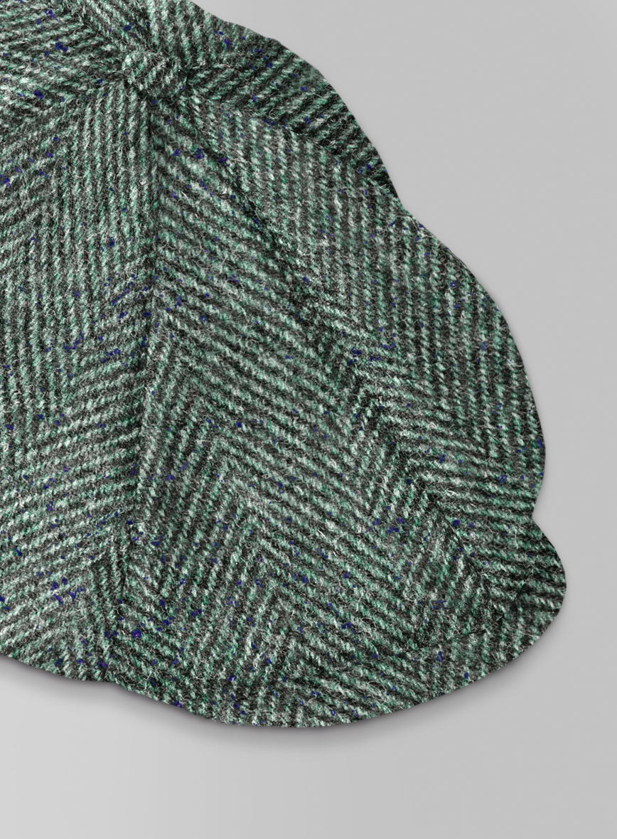 Harris Tweed Wide Herringbone Green Newsboy Cap - StudioSuits