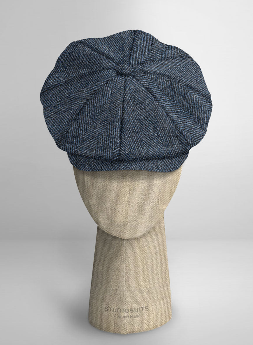 Harris Tweed Wide Herringbone Blue Newsboy Cap - StudioSuits