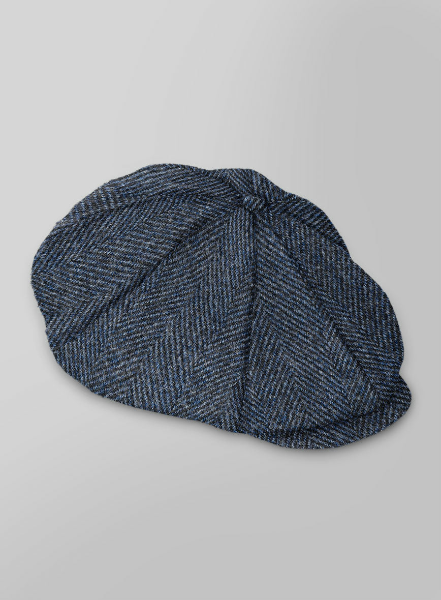 Harris Tweed Wide Herringbone Blue Newsboy Cap - StudioSuits