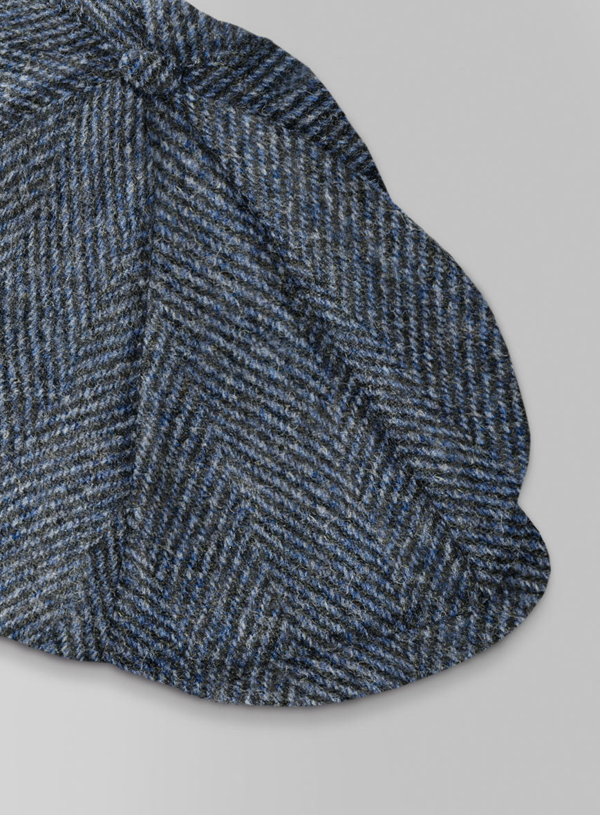 Harris Tweed Wide Herringbone Blue Newsboy Cap - StudioSuits