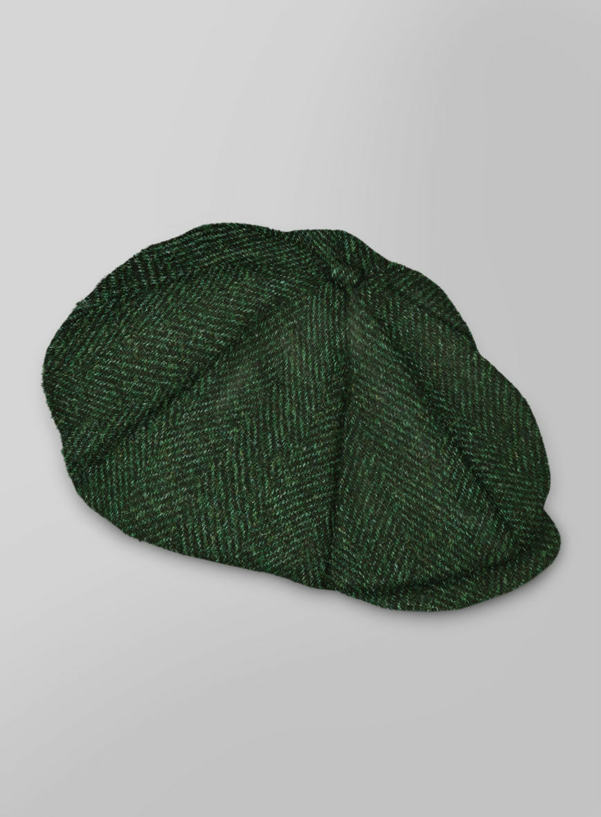 Harris Tweed Wide Herringbone Royal Green Newsboy Cap - StudioSuits