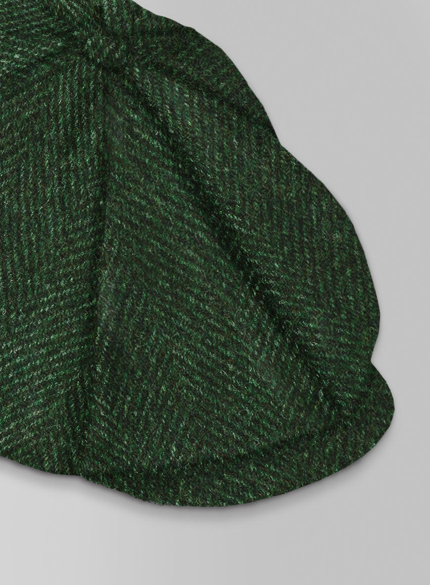 Harris Tweed Wide Herringbone Royal Green Newsboy Cap - StudioSuits