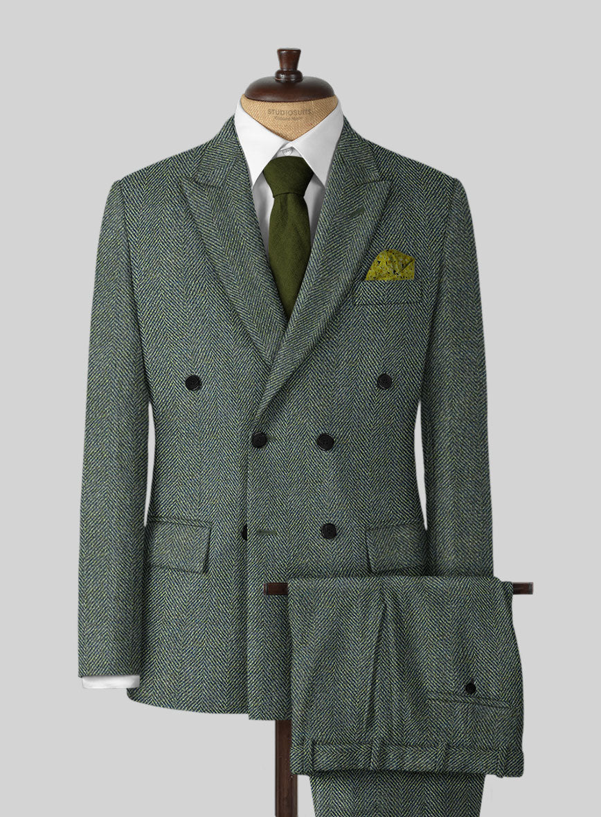 Harris Tweed Wide Herringbone Green Suit - StudioSuits