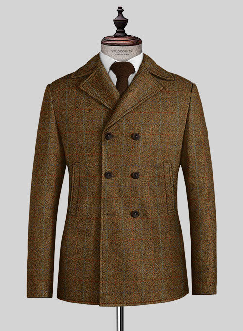 Harris Tweed Highland Rust Pea Coat - StudioSuits