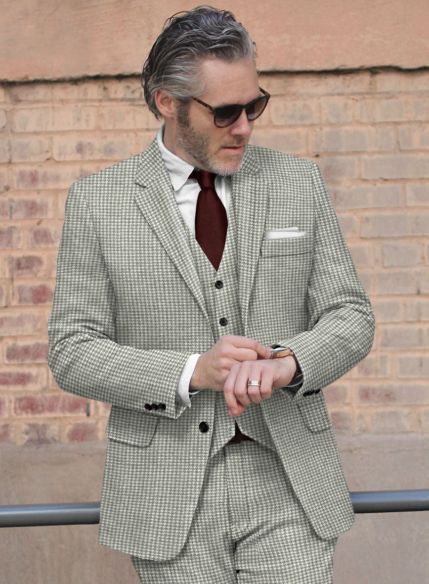 Houndstooth Light Gray Tweed Jacket - StudioSuits