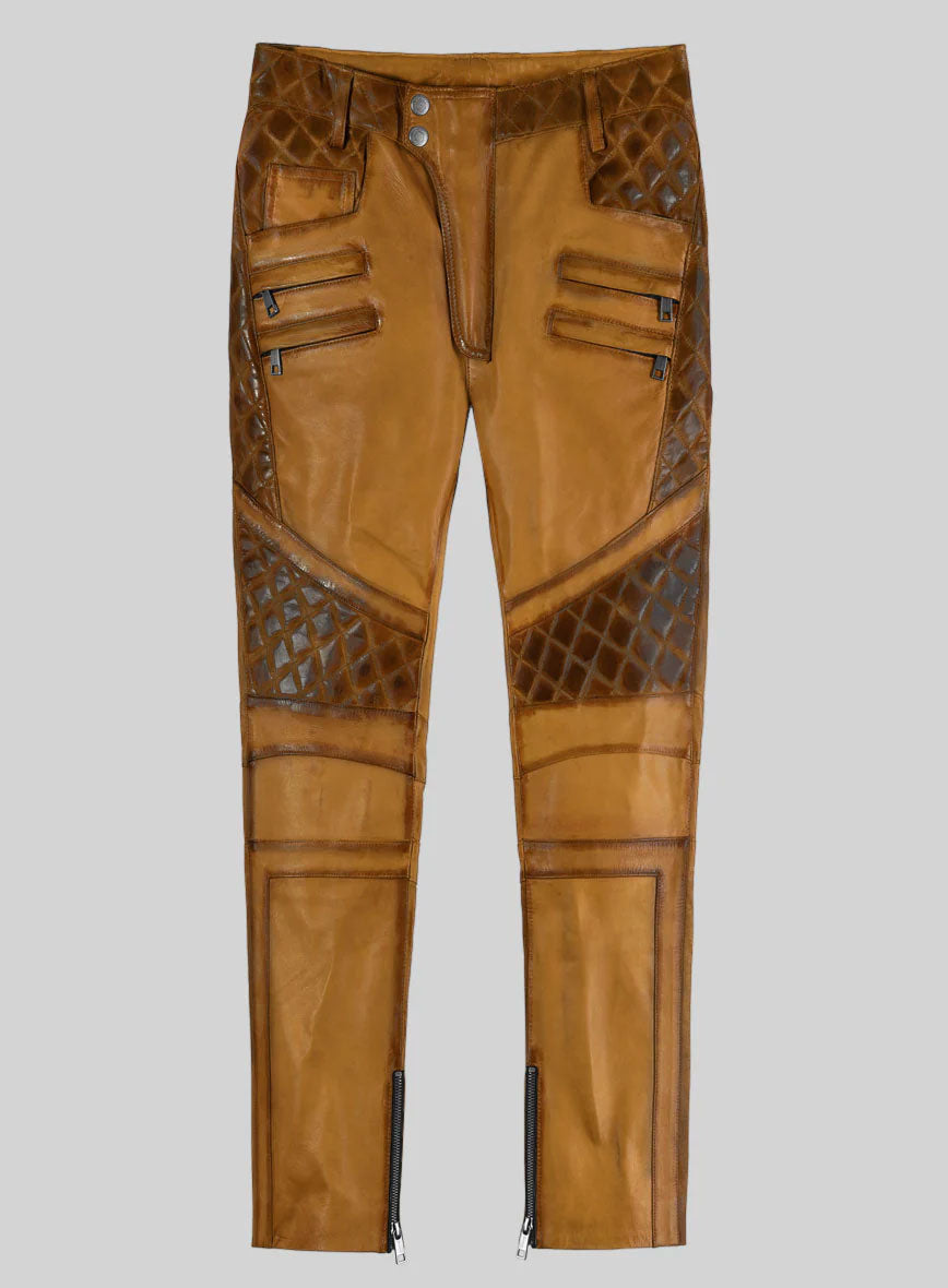 Hector Burnt Mustard Leather Pants - StudioSuits