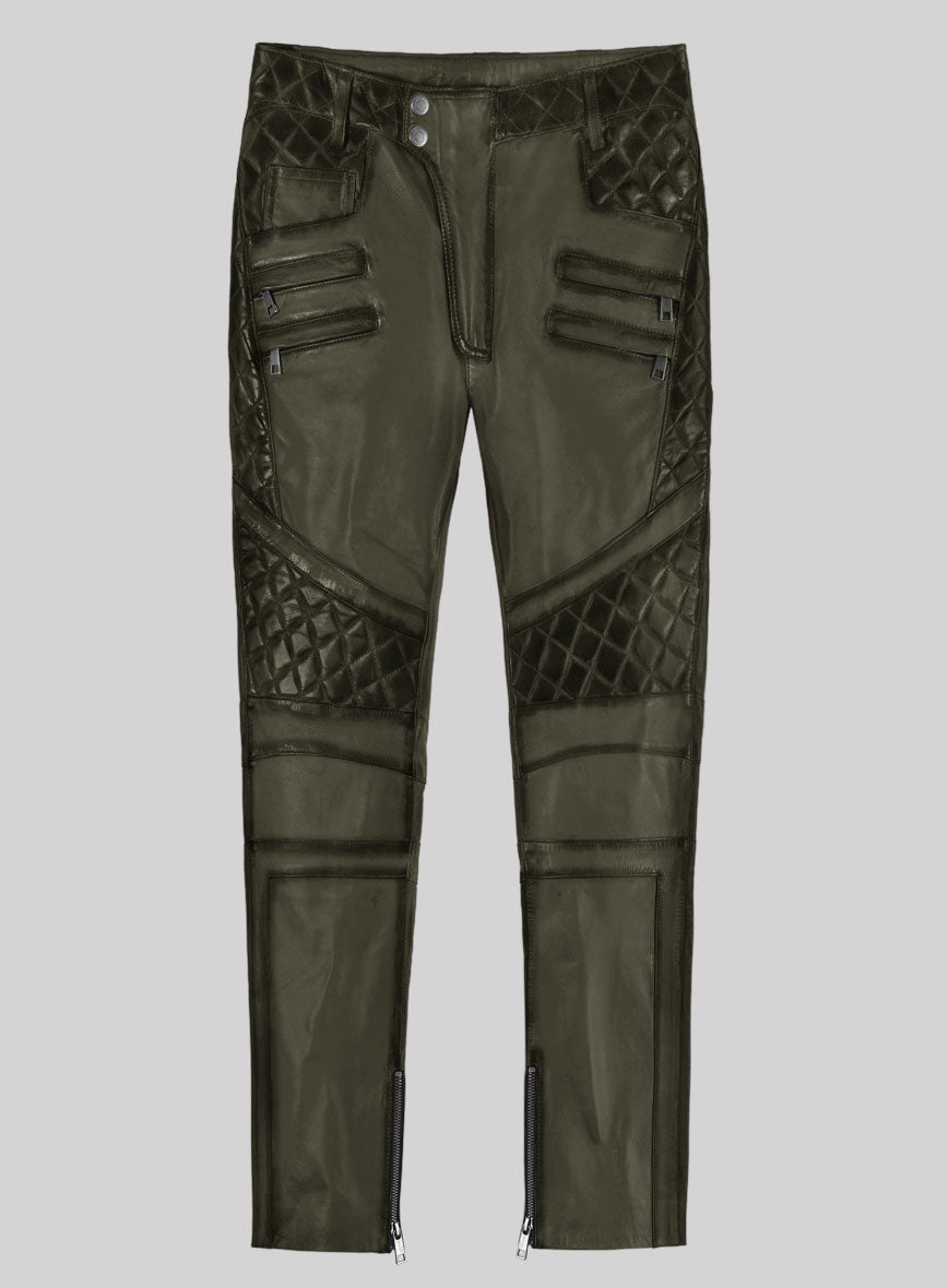 Hector Burnt Olive Leather Pants - StudioSuits