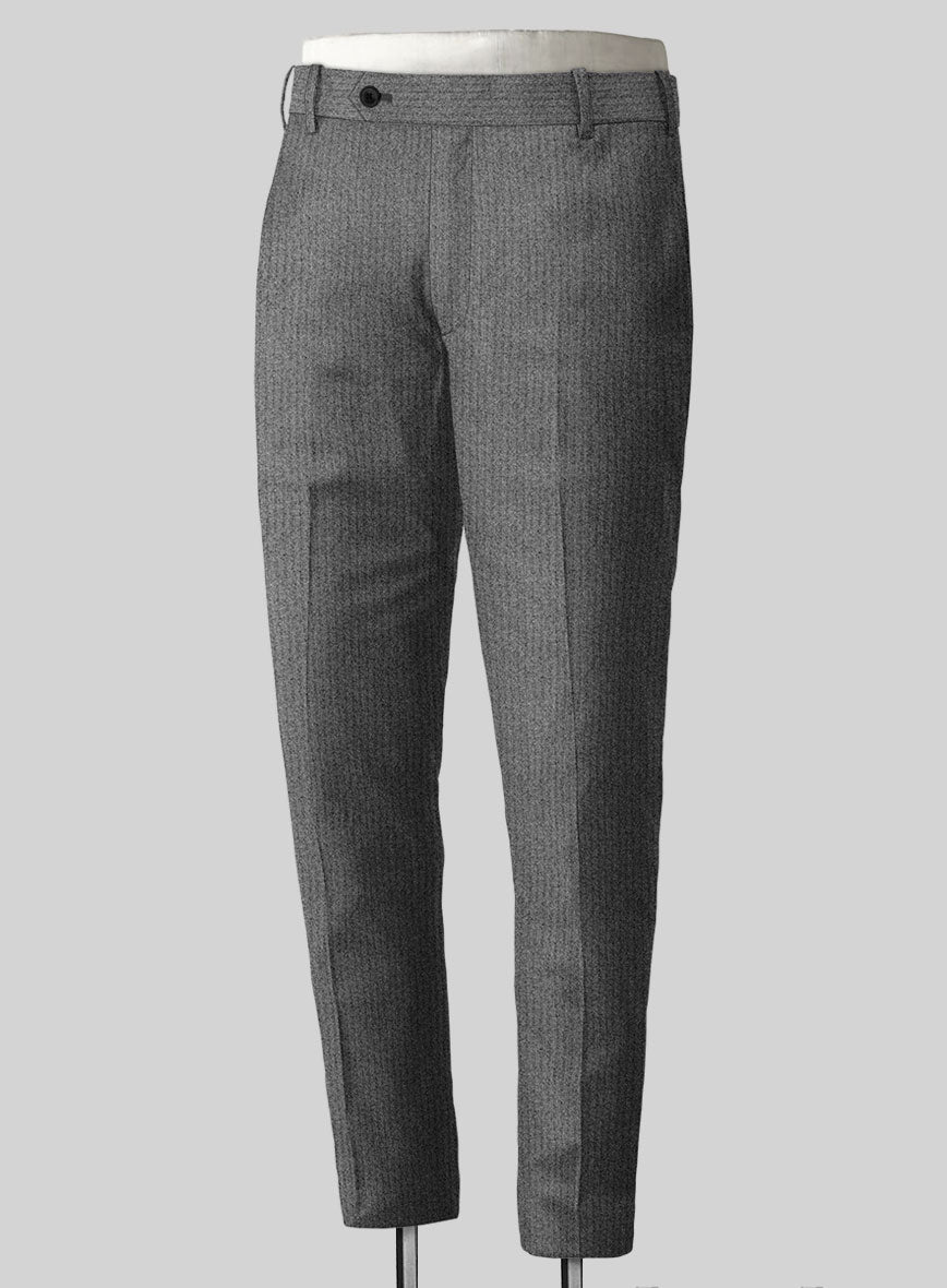 Herringbone Gray Flannel Wool Pants - StudioSuits