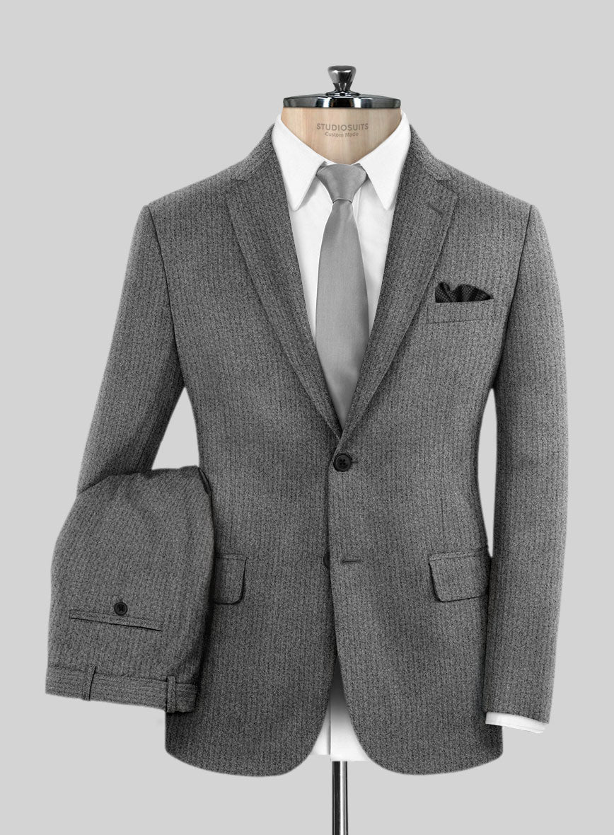 Herringbone Gray Flannel Wool Suit - StudioSuits