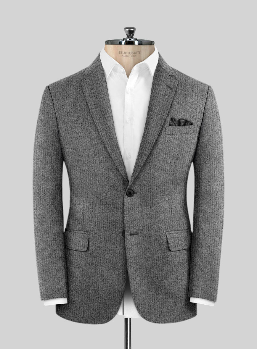 Herringbone Gray Flannel Wool Suit - StudioSuits