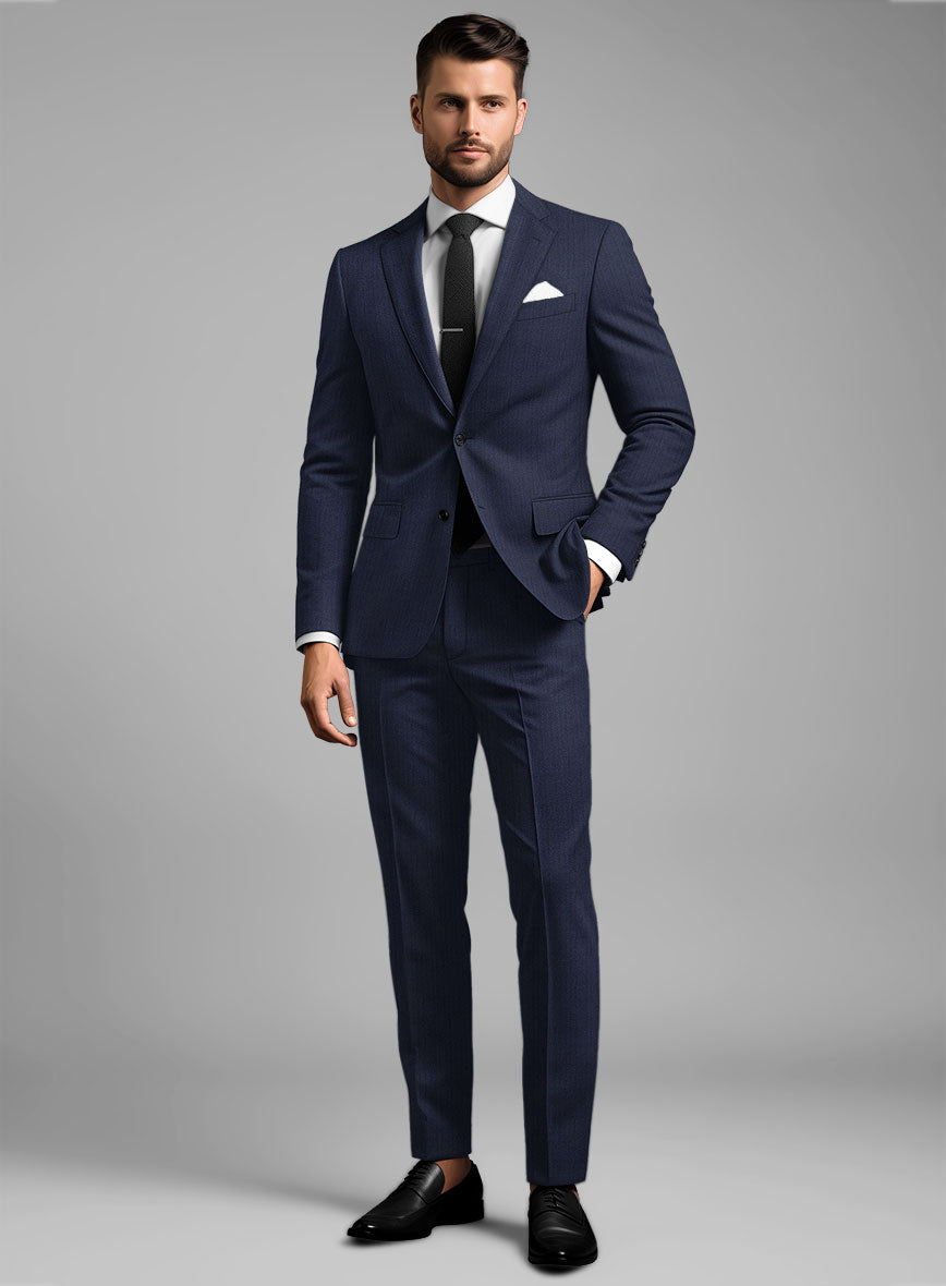 Herringbone Wool Royal Blue Suit - StudioSuits