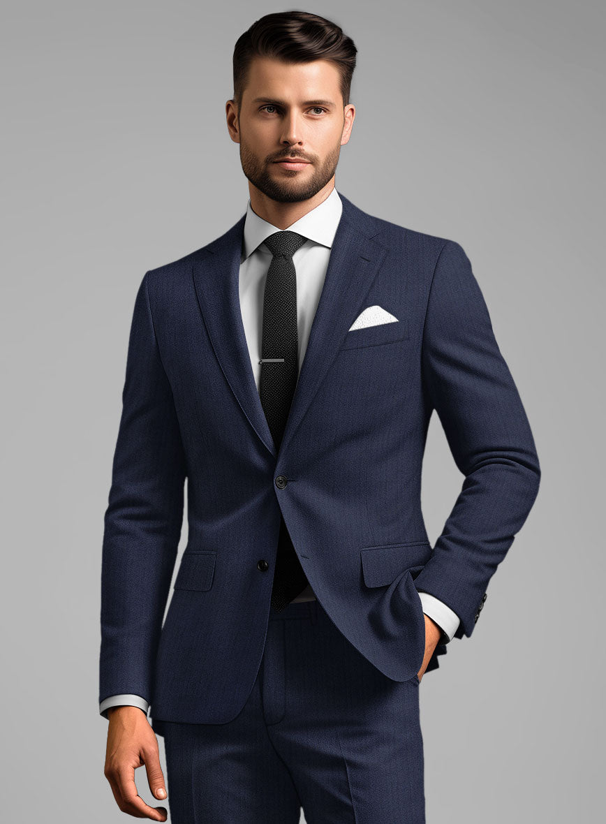 Herringbone Wool Royal Blue Suit - StudioSuits