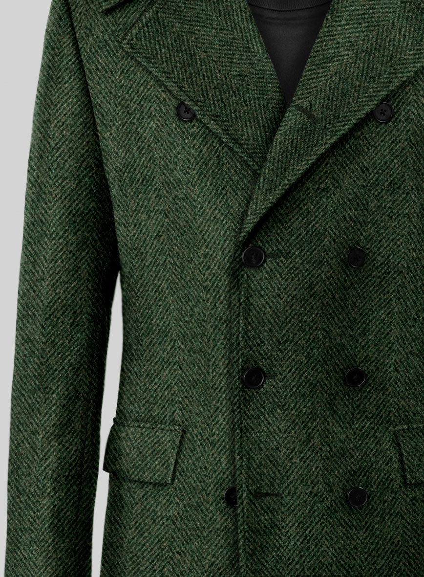 Highlander Heavy Green Herringbone Tweed GQ Overcoat - StudioSuits