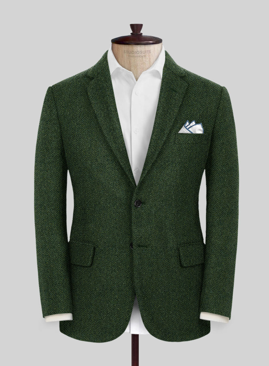 Highlander Heavy Green Herringbone Tweed Jacket - StudioSuits