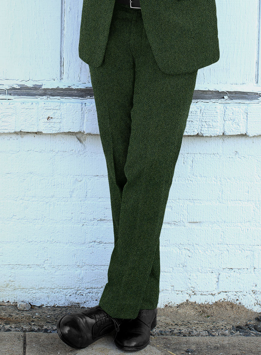 Highlander Heavy Green Herringbone Tweed Pants - StudioSuits