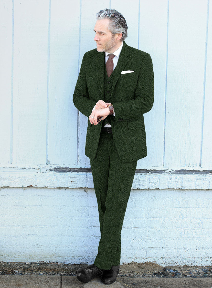 Highlander Heavy Green Herringbone Tweed Suit - StudioSuits