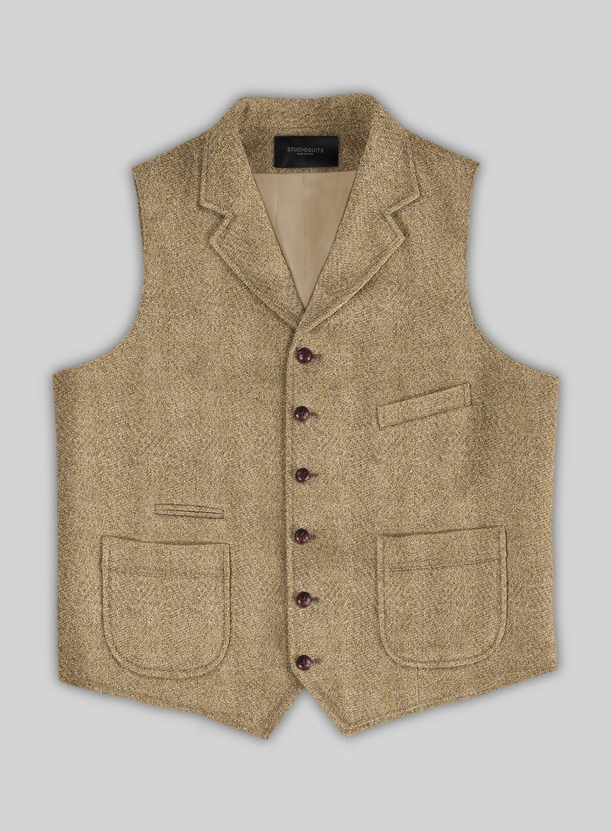 Highlander Beige Herringbone Tweed Hunting Vest - StudioSuits