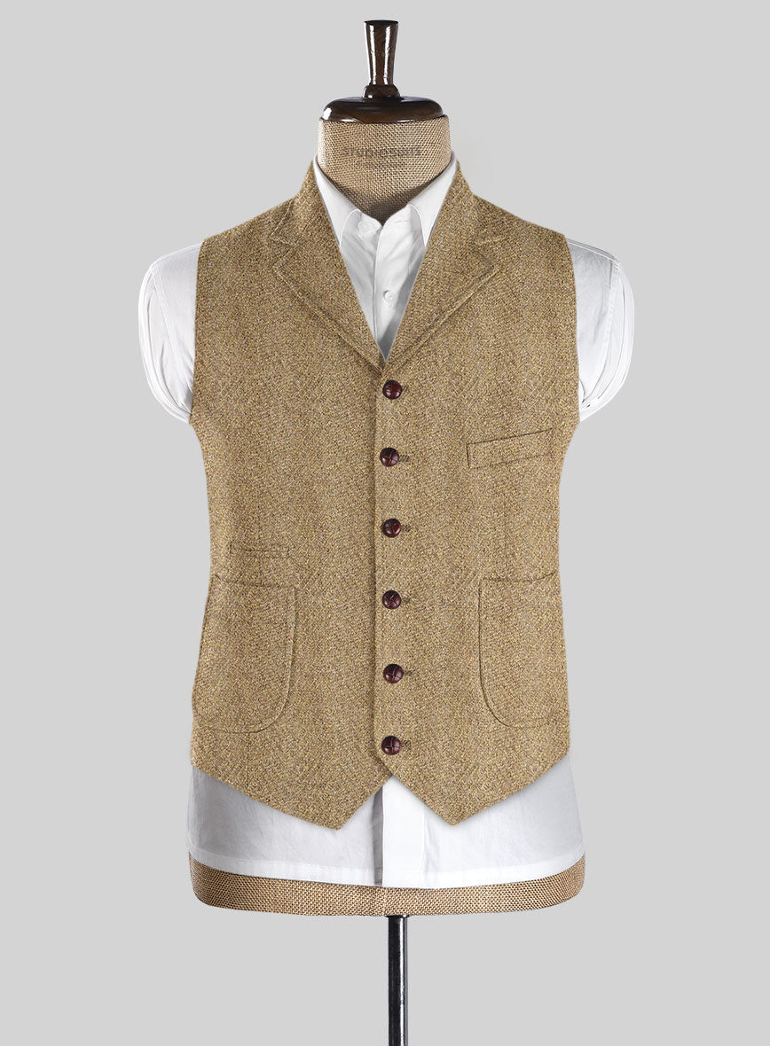 Highlander Beige Herringbone Tweed Hunting Vest - StudioSuits