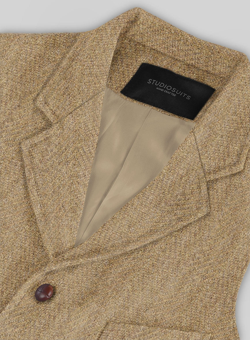 Highlander Beige Herringbone Tweed Hunting Vest - StudioSuits