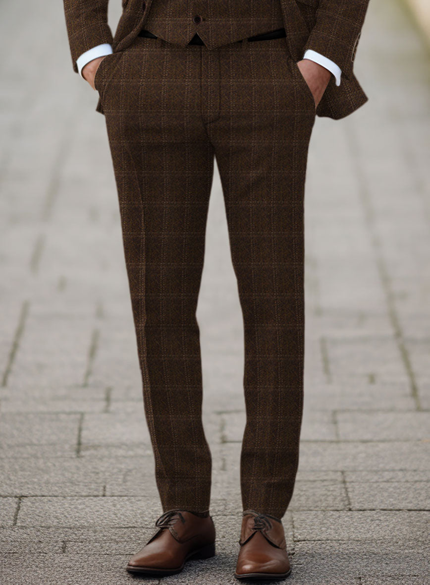 Highlander Brown Windowpane Tweed Pants - StudioSuits