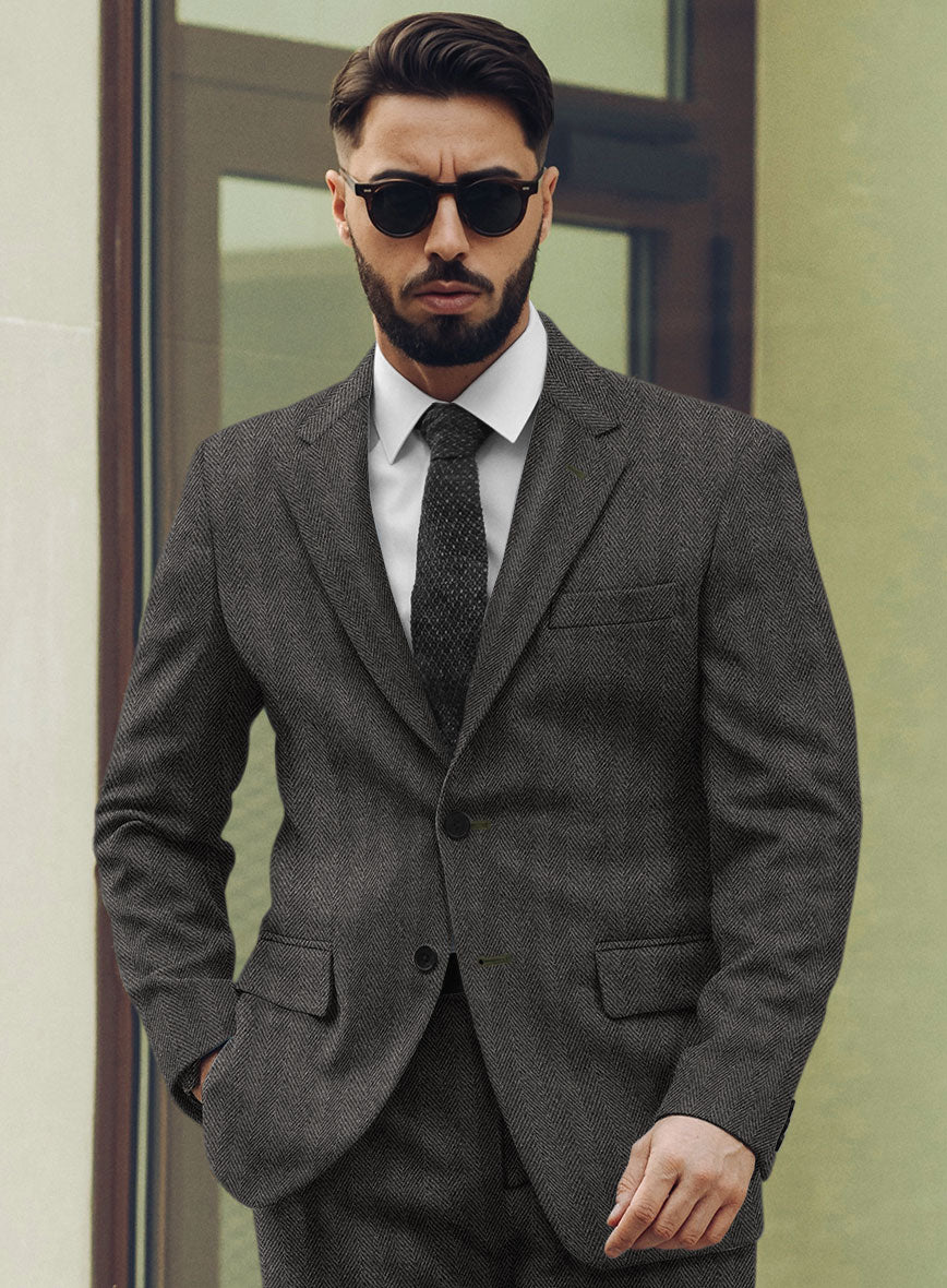 Highlander Charcoal Herringbone Tweed Jacket - StudioSuits