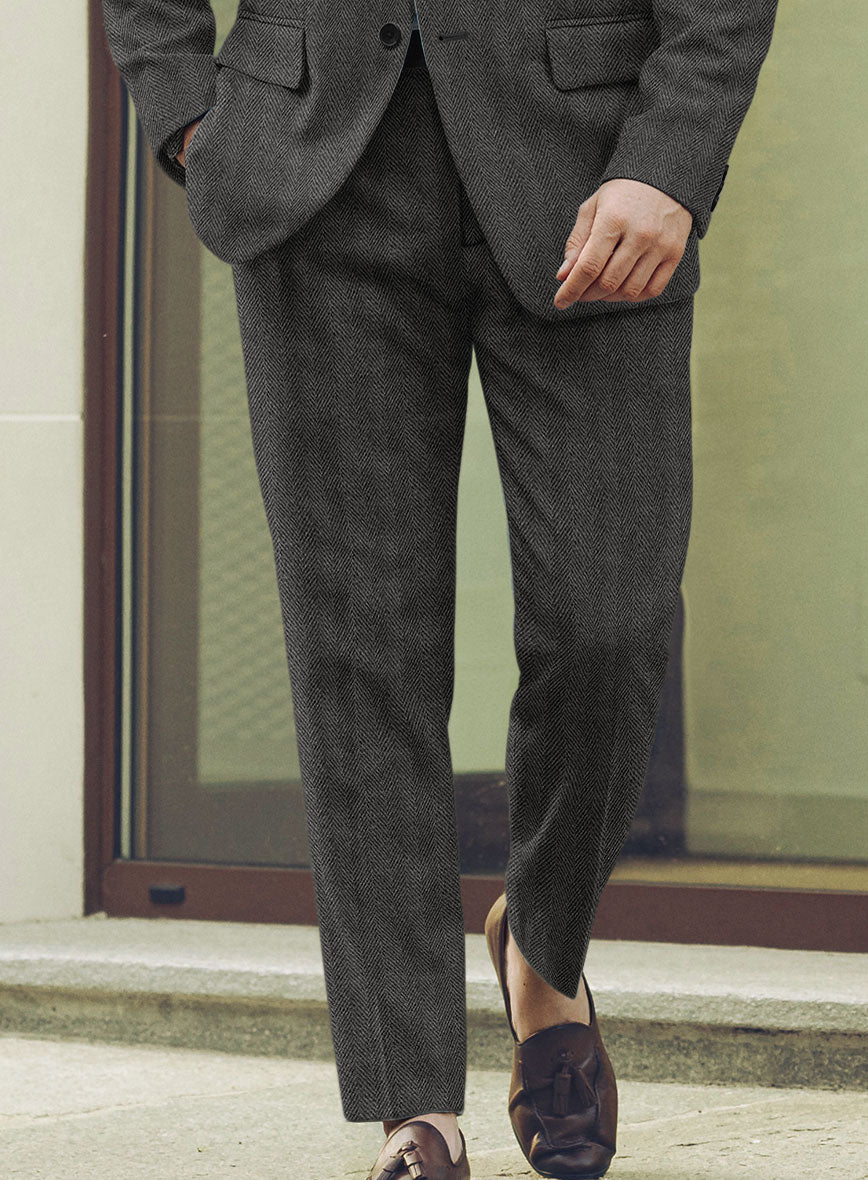 Highlander Charcoal Herringbone Tweed Pants - StudioSuits