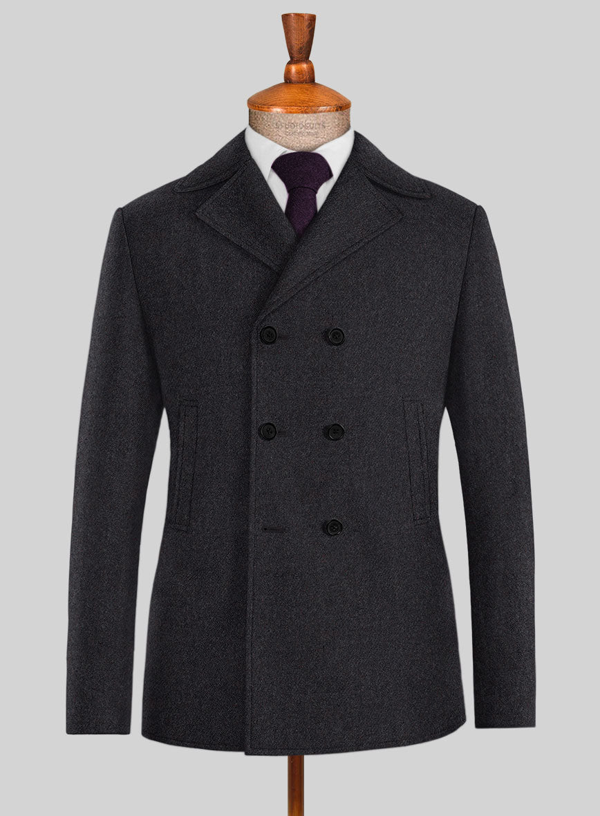 Highlander Charcoal Tweed Pea Coat - StudioSuits