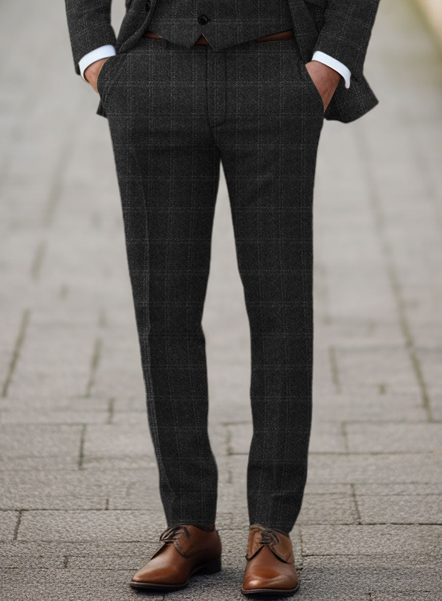 Highlander Charcoal Windowpane Tweed Pants - StudioSuits