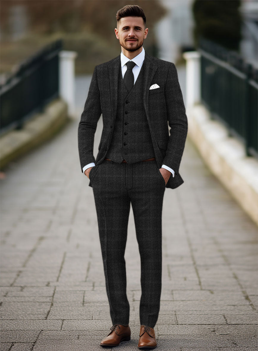 Highlander Charcoal Windowpane Tweed Suit - StudioSuits