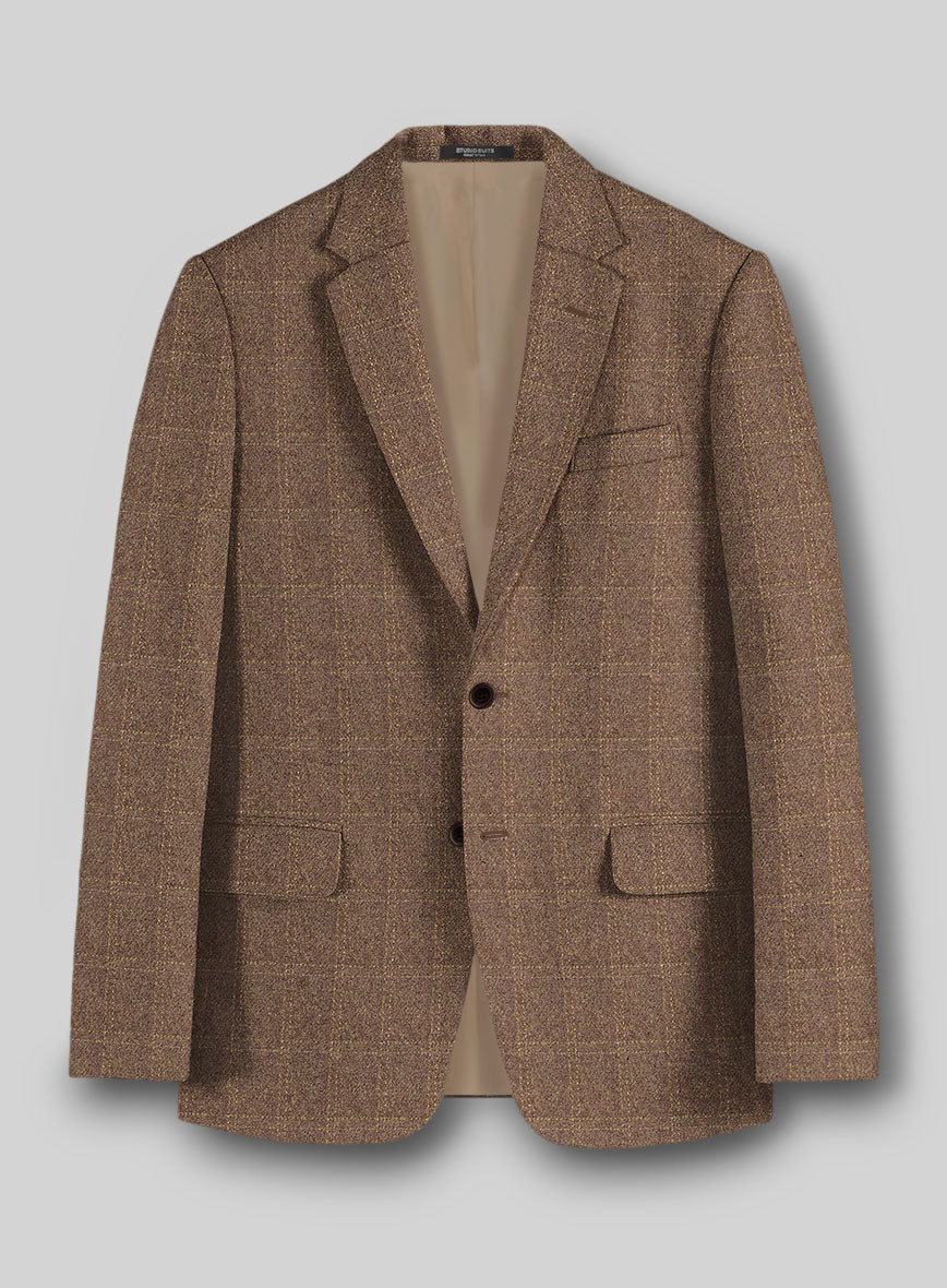 Highlander Dark Beige Windowpane Tweed Jacket - StudioSuits