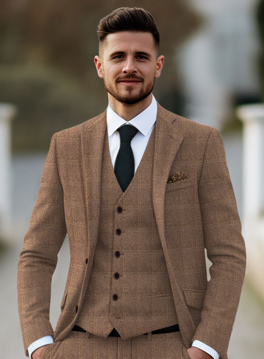 Highlander Dark Beige Windowpane Tweed Jacket - StudioSuits